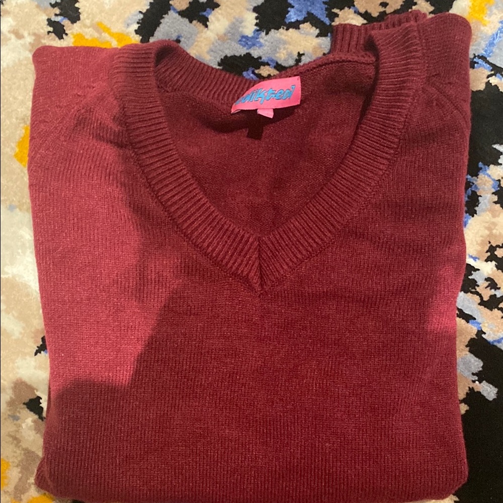 Edikted Red Oversized V-Neck Sweater